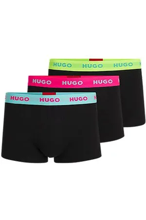 HUGO BOSS Dreier-Pack eng anliegende Boxershorts aus Stretch-Baumwolle mit kurzem Bein und Logos am Bund