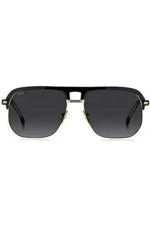 HUGO BOSS Sonnenbrille aus Metall und schwarzem Acetat mit Doppelsteg