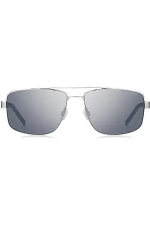 HUGO BOSS Sonnenbrille aus Metall mit Doppelsteg und blauen Akzenten