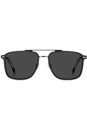 HUGO BOSS Sonnenbrille aus schwarzem Edelstahl mit Bügeln aus Acetat