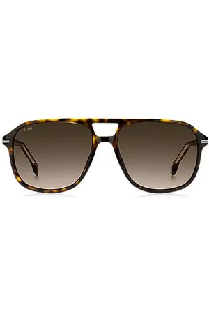 HUGO BOSS Sonnenbrille aus Acetat mit Havanna-Muster und silberfarbenen Details