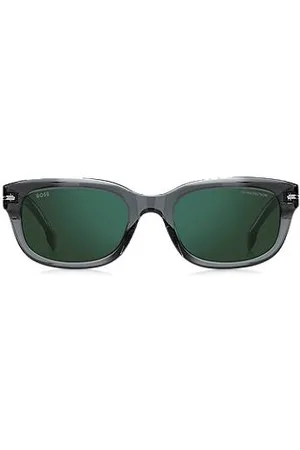 HUGO BOSS Sonnenbrille aus grauem Acetat mit grünen Gläsern