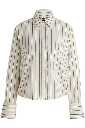 HUGO BOSS Regular-Fit Bluse aus gestreifter Stretch-Baumwolle