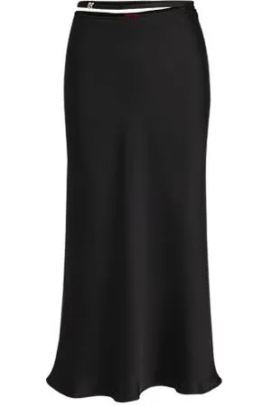 HUGO BOSS A-Linien-Midirock aus Satin mit dekorativem Taillenband