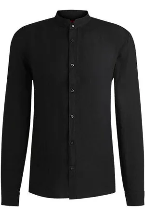 HUGO BOSS Slim-Fit Leinen-Hemd mit Stehkragen