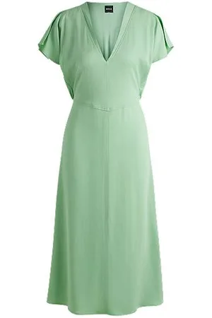 HUGO BOSS Kleid aus Stretch-Gewebe mit V-Ausschnitt