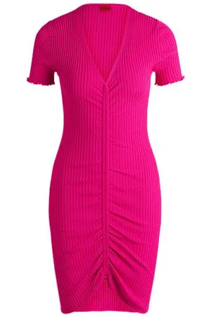 HUGO BOSS Schlauchkleid mit V-Ausschnitt und geraffter Vorderseite