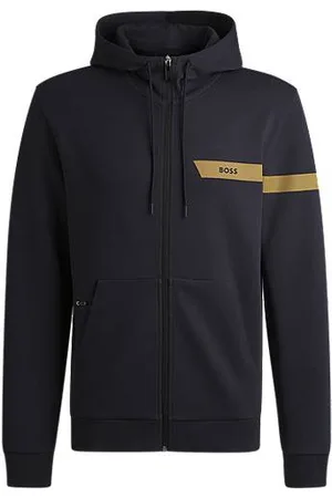 HUGO BOSS Hoodie aus Stretch-Baumwolle mit Reißverschluss und Logo-Detail