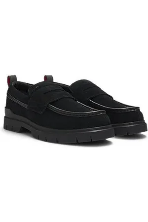 HUGO BOSS Loafer aus Veloursleder mit Kunstleder-Details