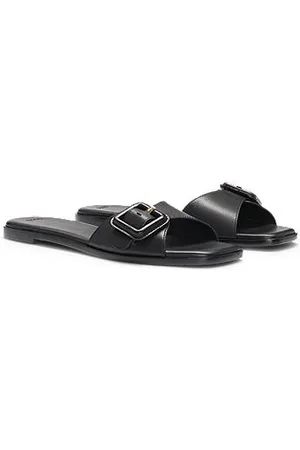 HUGO BOSS Slides aus Leder mit Logo-Schließe
