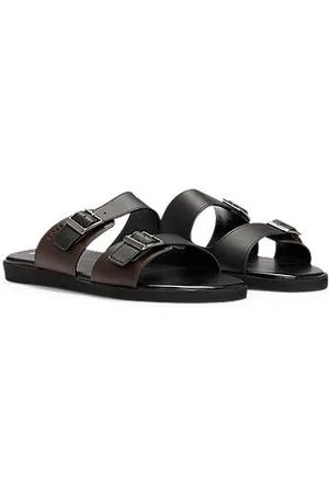 HUGO BOSS Slides mit zwei Kunstlederriemen und Schließen