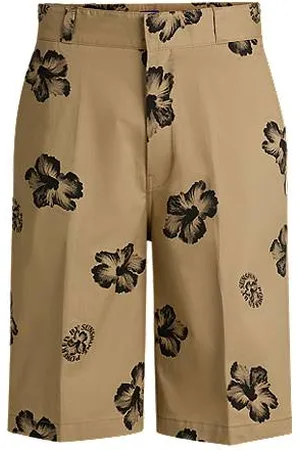 HUGO BOSS Baggy-Fit Twill-Shorts aus Stretch-Baumwolle mit Hibiskus-Print