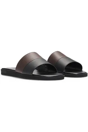 HUGO BOSS Slides aus Kunstleder mit zweifarbigem Riemen