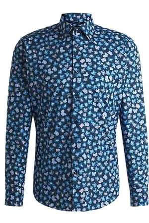 HUGO BOSS Regular-Fit Hemd aus elastischer Baumwoll-Popeline mit Blumen-Print