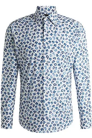 HUGO BOSS Regular-Fit Hemd aus elastischer Baumwoll-Popeline mit Blumen-Print