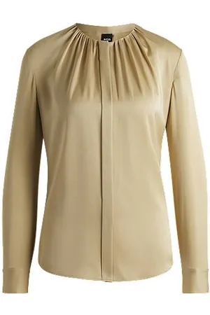 HUGO BOSS Kragenlose Regular-Fit Bluse aus Stretch-Seide
