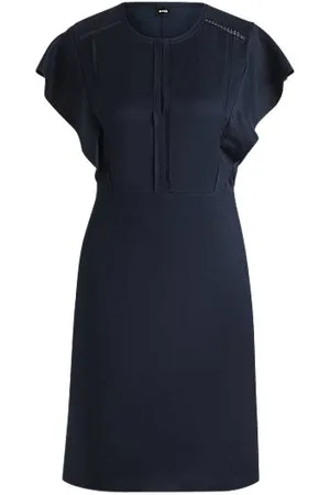 HUGO BOSS Kleid mit Schlüsselloch-Ausschnitt und Volant-Ärmeln