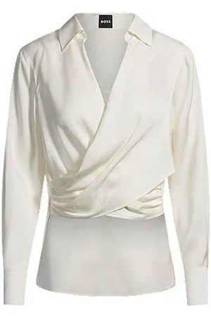 HUGO BOSS Bluse aus Stretch-Seide mit gewickelter Vorderseite