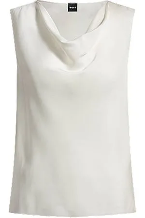 HUGO BOSS Ärmellose Bluse aus Stretch-Seide mit Wasserfallausschnitt