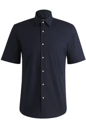 HUGO BOSS Regular-Fit Hemd aus elastischer Baumwoll-Popeline mit bügelleichtem Finish
