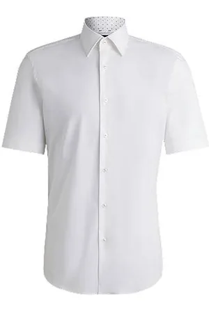 HUGO BOSS Regular-Fit Hemd aus elastischer Baumwoll-Popeline mit bügelleichtem Finish