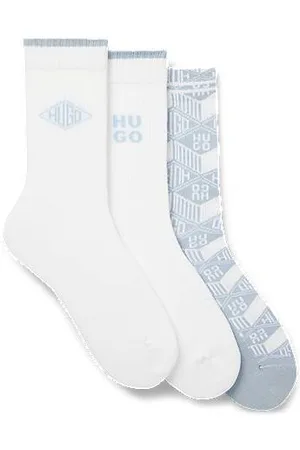 HUGO BOSS Kurze gerippte Socken mit Logo-Details im Dreier-Pack