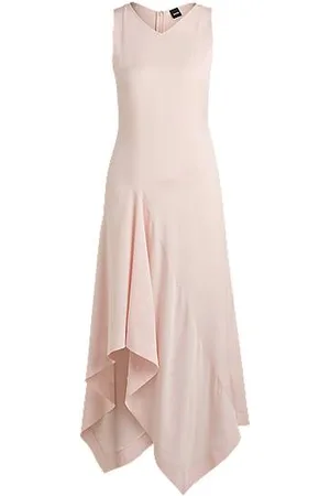 HUGO BOSS Lang geschnittenes Kleid aus softem Twill mit Wasserfall-Front