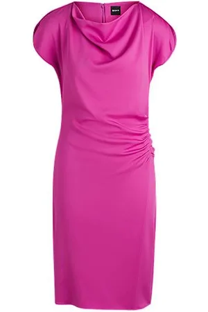 HUGO BOSS Kleid mit drapiertem Ausschnitt und gerafften Details