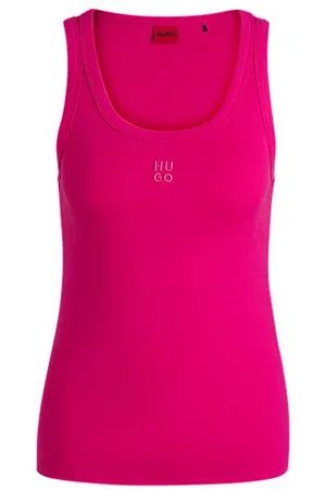 HUGO BOSS Geripptes Tanktop aus Baumwoll-Mix mit gesticktem Stack-Logo