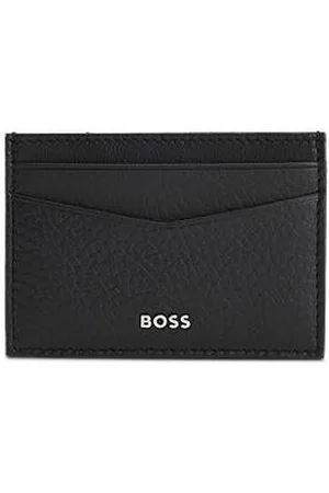 HUGO BOSS Kartenetui aus genarbtem Leder mit Geldscheinklammer und Logo-Schriftzug
