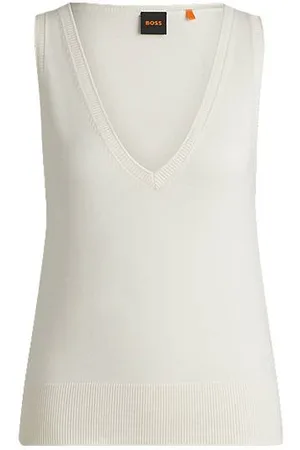 HUGO BOSS Gestricktes Top mit V-Ausschnitt und gerollten Kanten