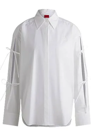 HUGO BOSS Oversized Bluse aus Baumwolle mit Schleifen am Ärmel