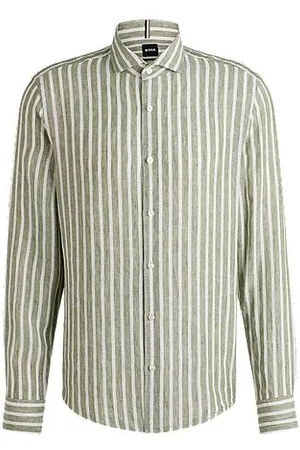 HUGO BOSS Regular-Fit Hemd aus gestreiftem Leinen-Chambray