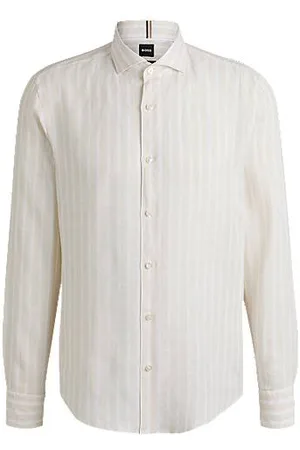 HUGO BOSS Regular-Fit Hemd aus gestreiftem Leinen-Chambray