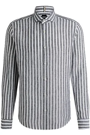 HUGO BOSS Regular-Fit Hemd aus gestreiftem Leinen-Chambray