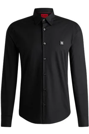 HUGO BOSS Slim-Fit Hemd aus Stretch-Baumwolle mit Stack-Logo