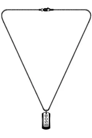 HUGO BOSS Halskette aus schwarzem Edelstahl mit zwei Logo-Tags