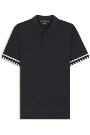 HUGO BOSS Slim-Fit Poloshirt aus Baumwolle mit gestreiften Ärmelbündchen