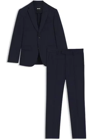 HUGO BOSS Karierter Slim-Fit Anzug aus knitterfreier Stretch-Wolle