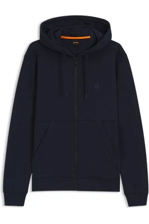 HUGO BOSS Hoodie aus Baumwoll-Terry mit tonalem Logo-Aufnäher und Reißverschluss