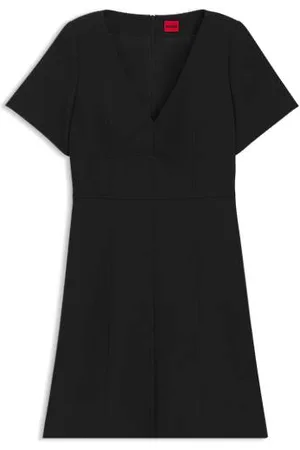 HUGO BOSS Kleid mit V-Ausschnitt und herausnehmbaren Schulterpolstern