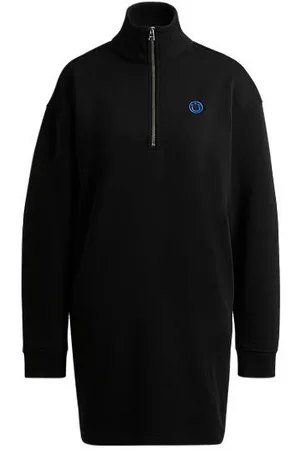 HUGO BOSS Kleid aus Baumwoll-Terry mit Reißverschluss am Kragen und Happy Logo-Aufnäher