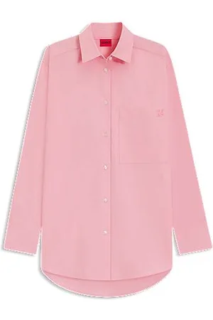 HUGO BOSS Oversized Bluse aus Baumwoll-Canvas mit Logo-Stickerei