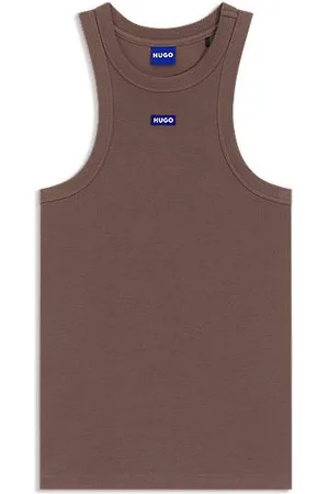 HUGO BOSS Slim-Fit Top aus Stretch-Baumwolle mit blauem Logo-Aufnäher