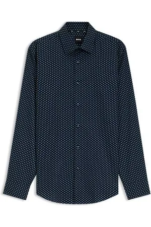 HUGO BOSS Bedrucktes Slim-Fit Hemd aus elastischer Oxford-Baumwolle