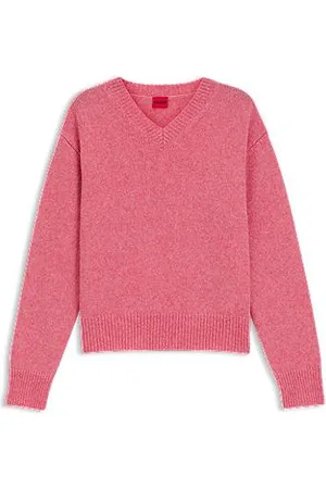 HUGO BOSS Pullover aus Woll-Mix mit V-Ausschnitt und Logo-Detail