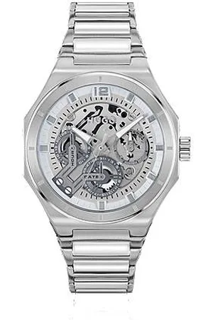 HUGO BOSS Uhr mit sichtbarem Uhrwerk und Gliederarmband aus Edelstahl
