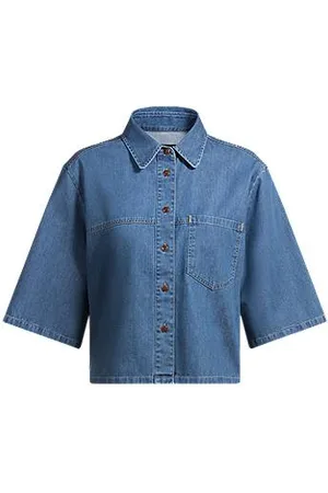 HUGO BOSS Relaxed-Fit Bluse aus blauem Selvedge-Denim