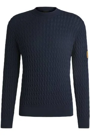HUGO BOSS Reitsport-Pullover aus Baumwolle mit Zopfmuster