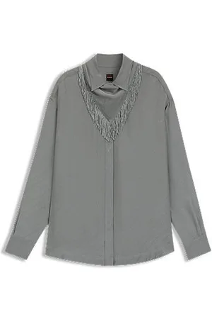 HUGO BOSS Oversized Bluse mit Logos und Fransen